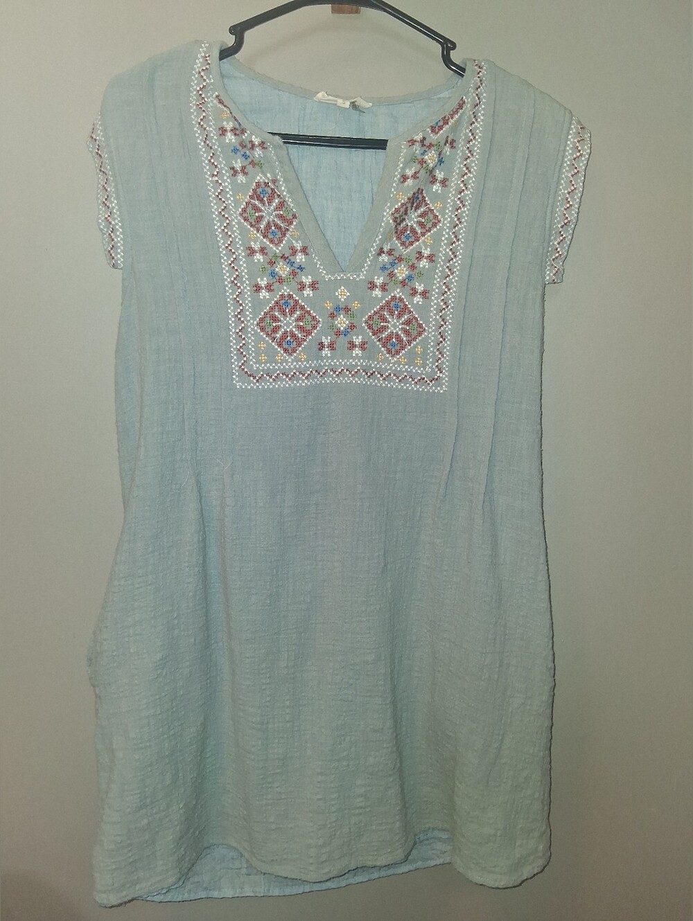 Entro Gauze V Neck BOHO style Dress Blue Size Small